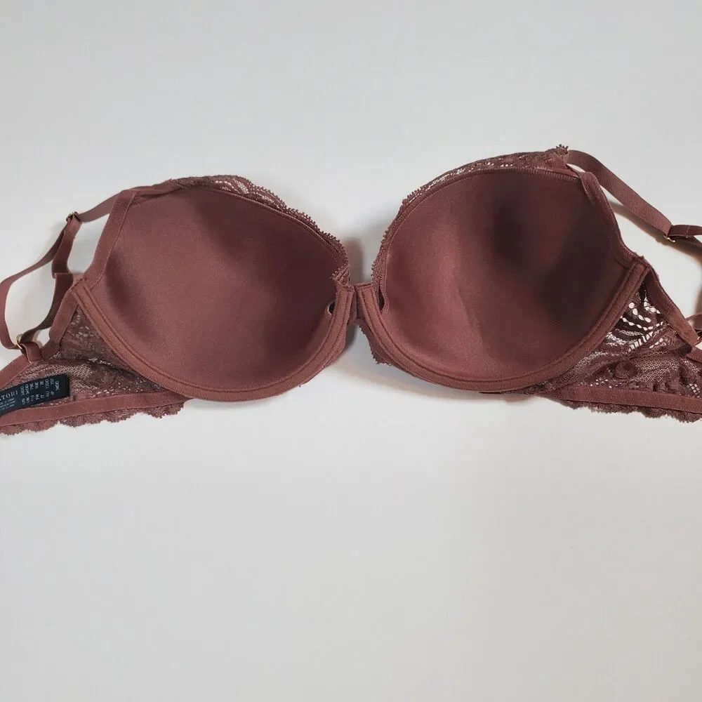Natori Women’s Feathers Plunge Bra 34DD Mauve Brown Lace Underwire Light Padding - Picture 6 of 7